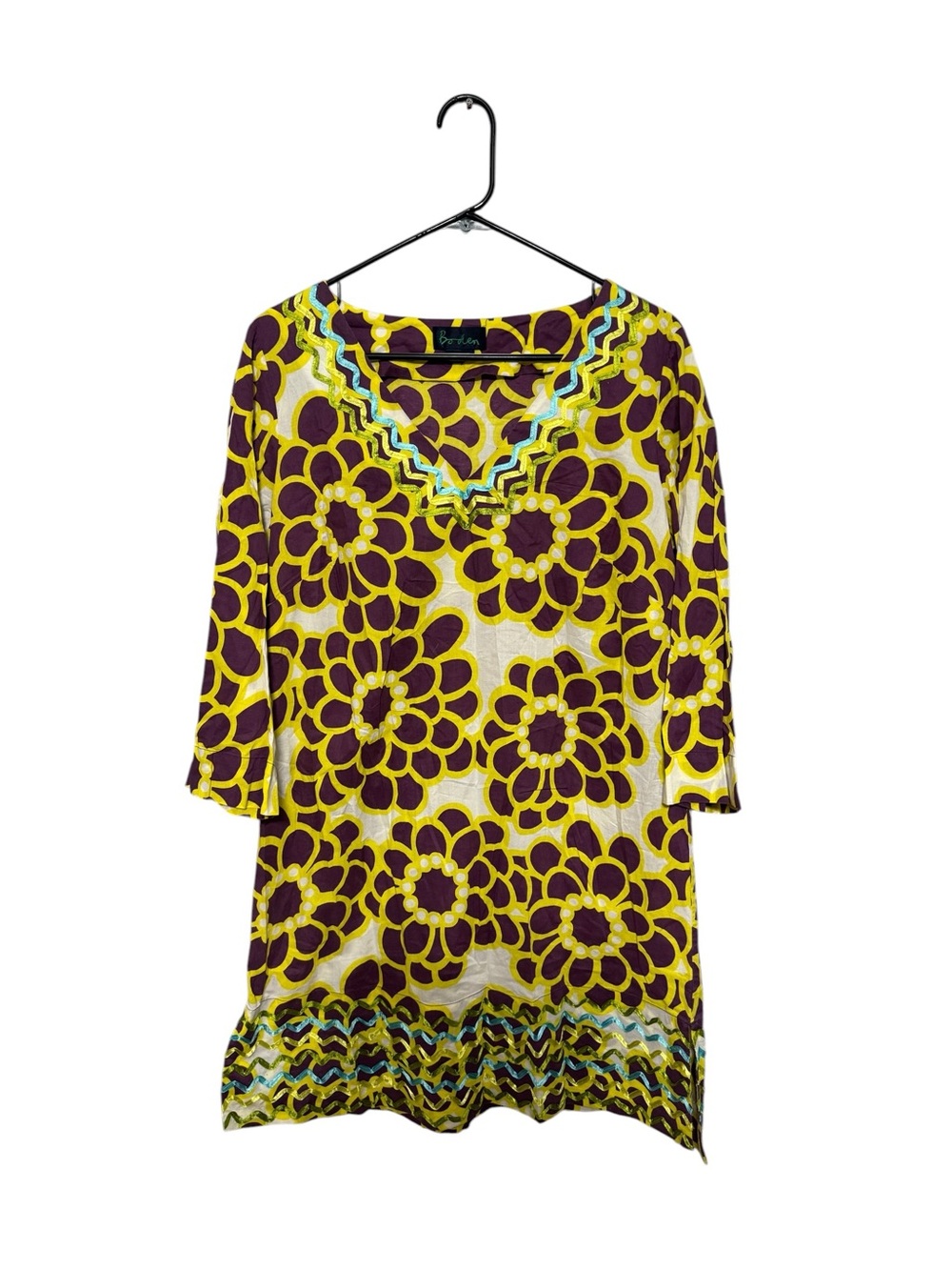 Boden Yellow & Purple Floral V-Neck Tunic